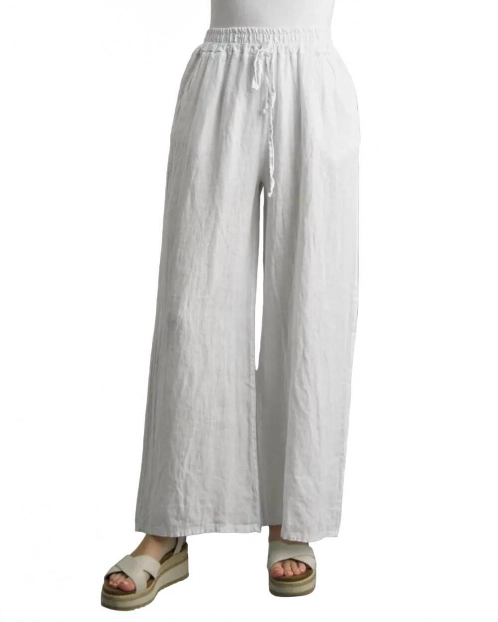 NEW TEMPO PARIS wide leg linen pants in white